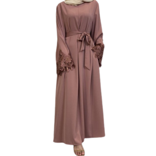 Front Zipper Lace Embroidery Islamic Abaya