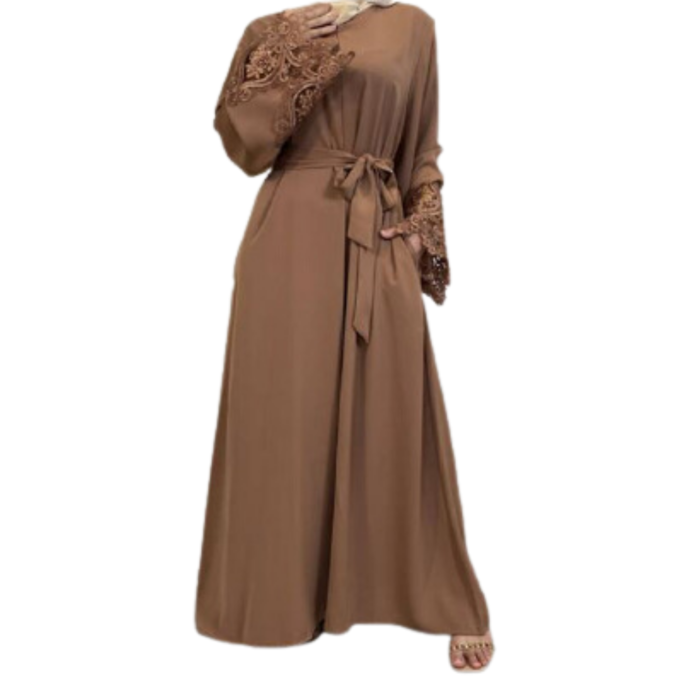 Front Zipper Lace Embroidery Islamic Abaya