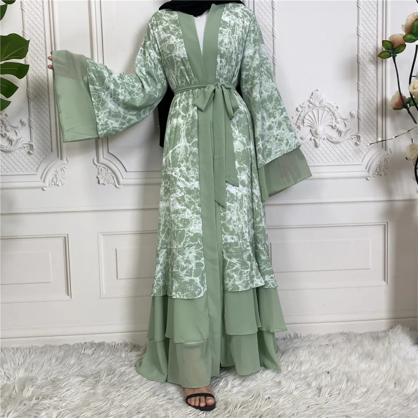 Marble Print Open Abaya