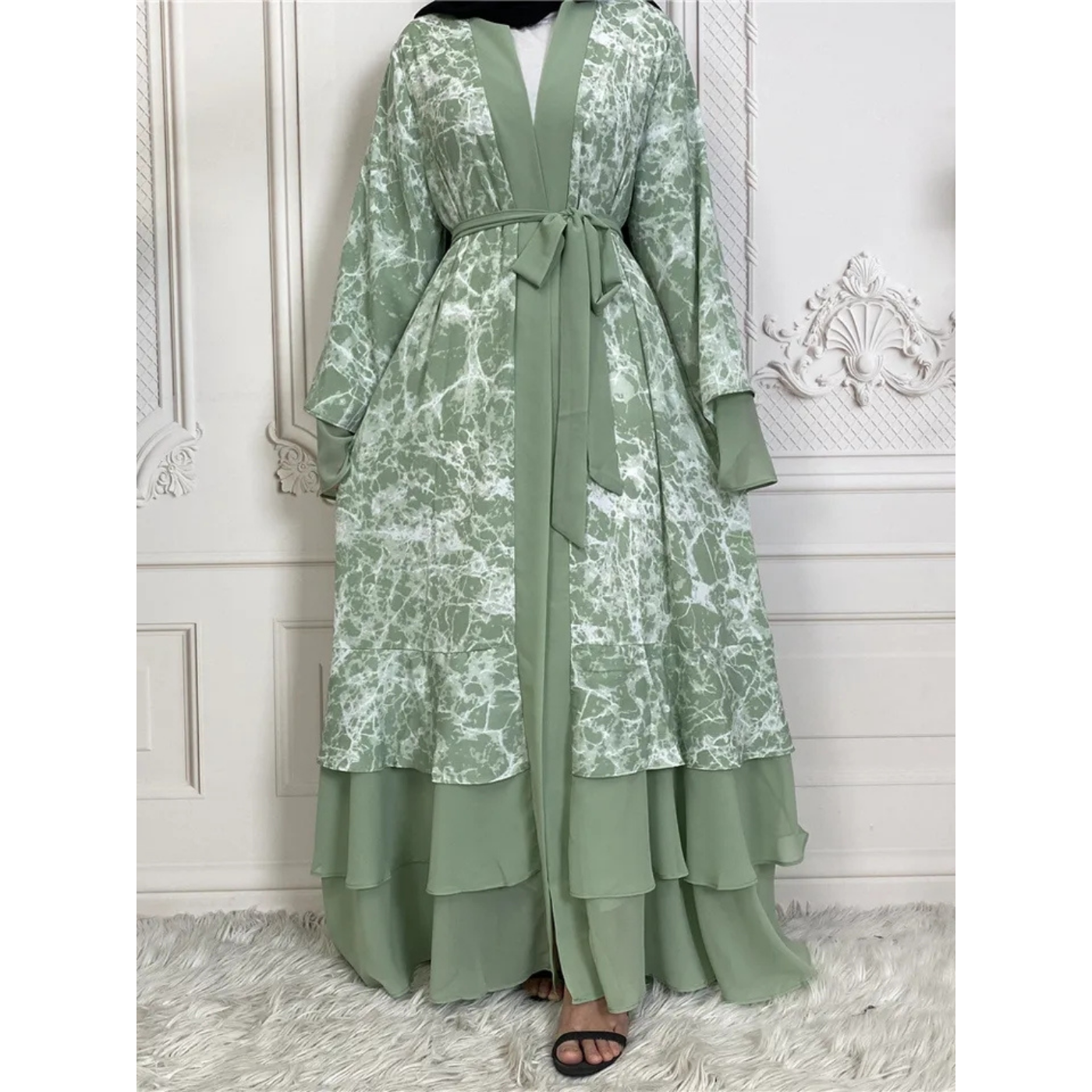 Marble Print Open Abaya