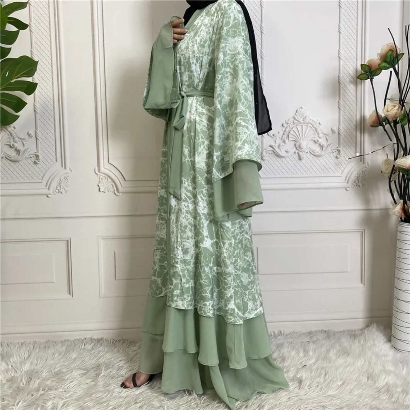 Marble Print Open Abaya