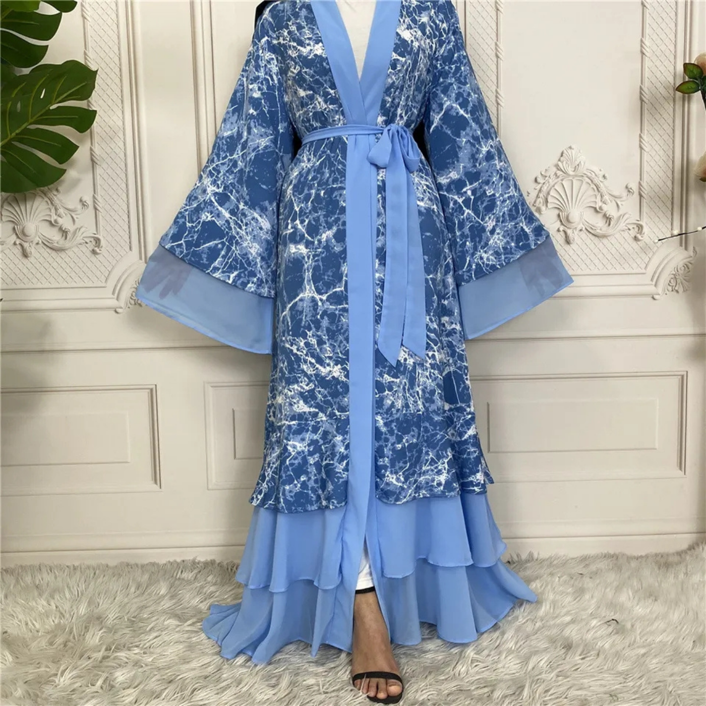 Marble Print Open Abaya