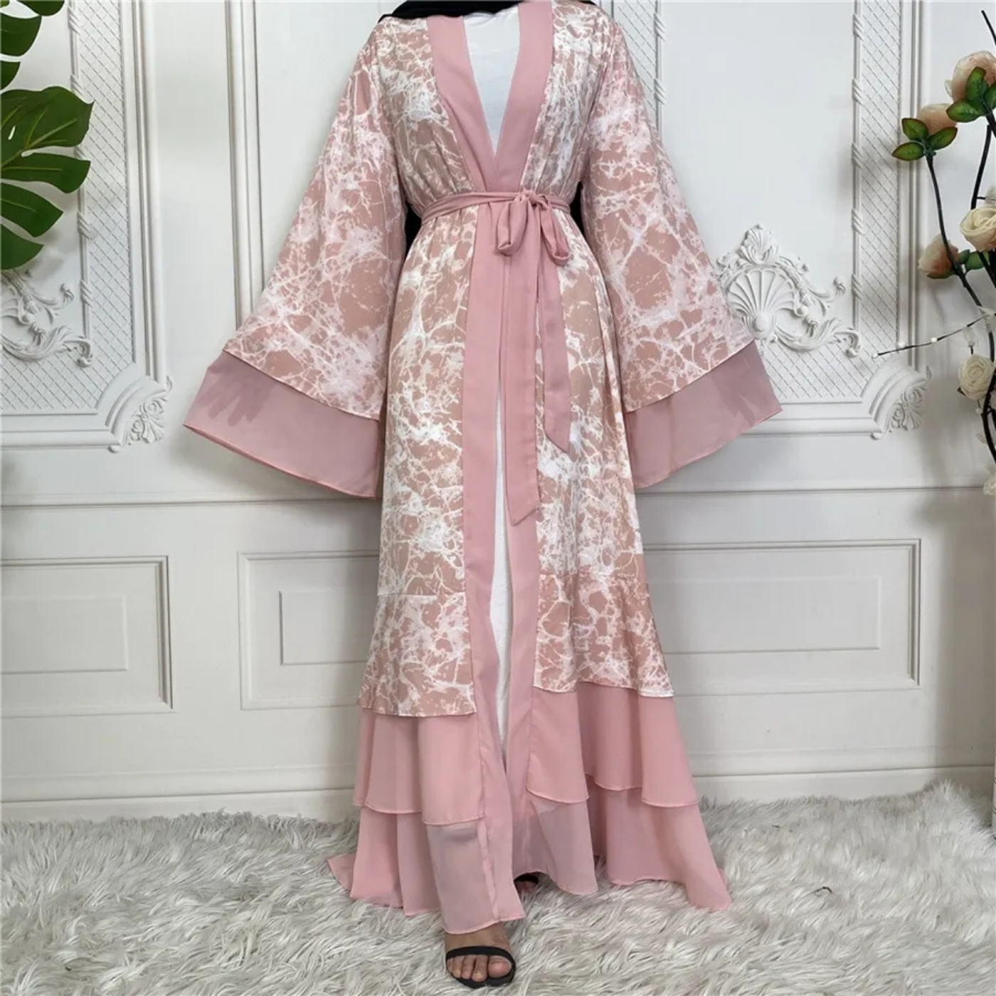 Marble Print Open Abaya