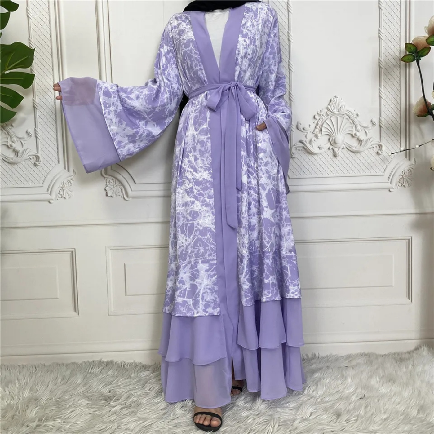 Marble Print Open Abaya