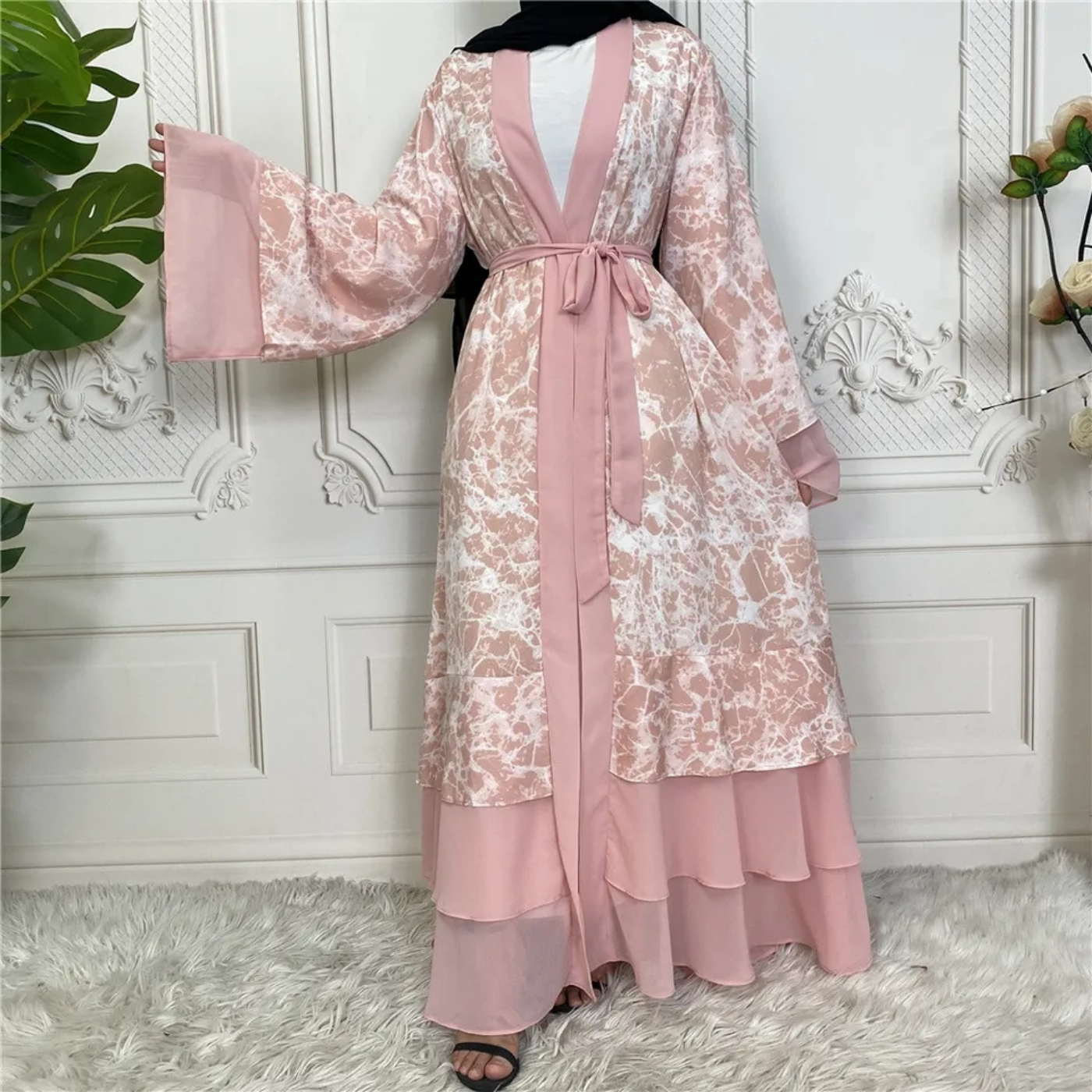 Marble Print Open Abaya