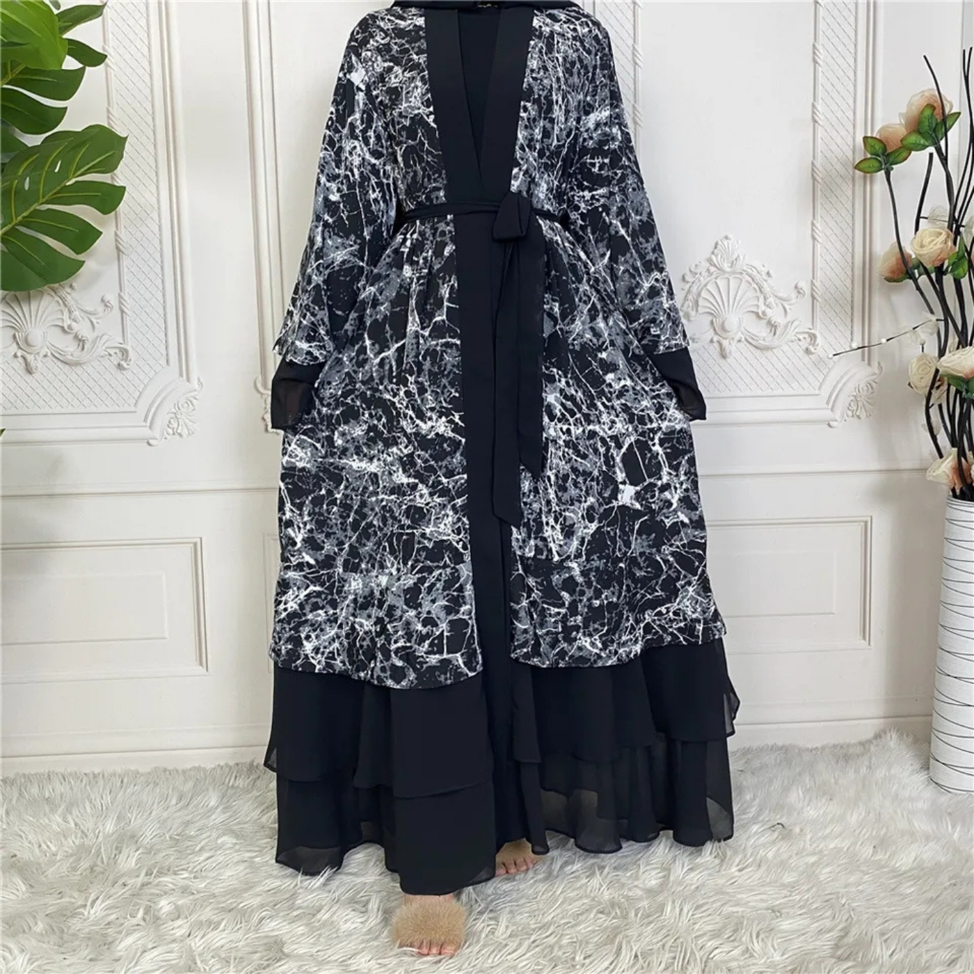 Marble Print Open Abaya
