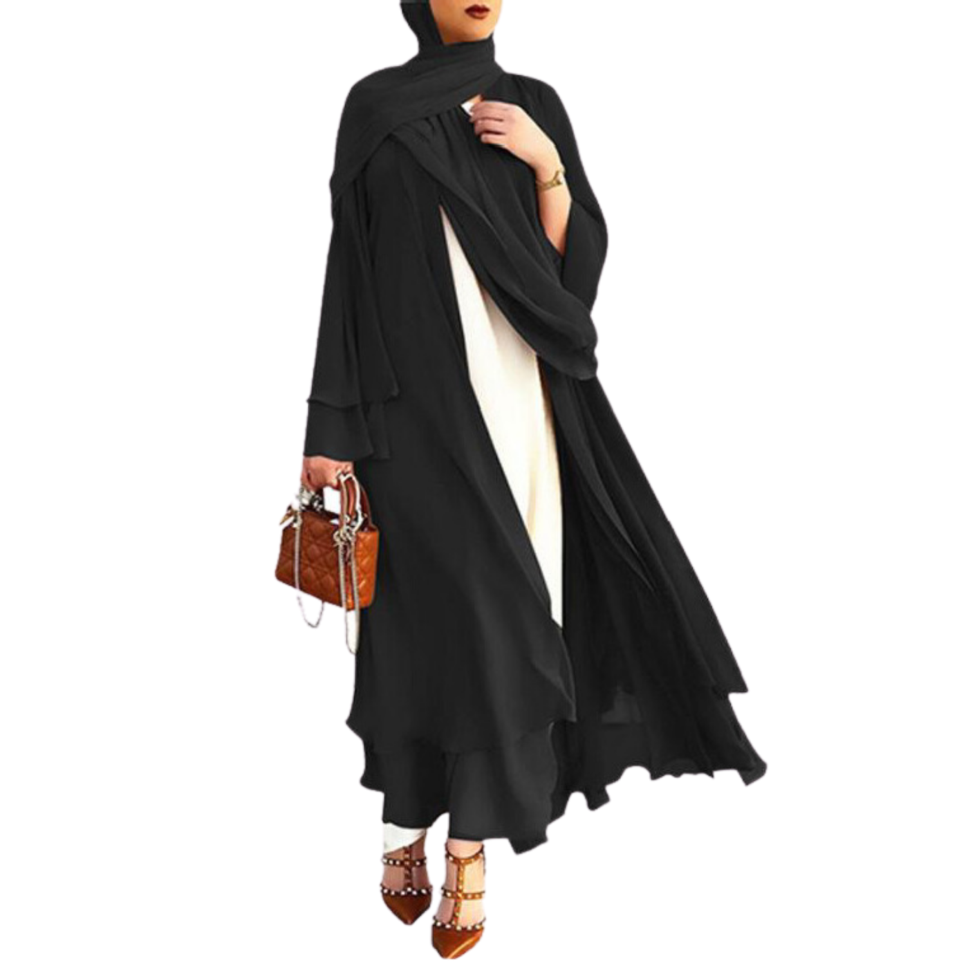 Luxury Double Layer Chiffon Open Abaya