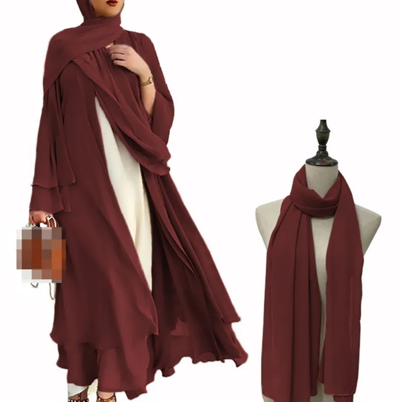 Luxury Double Layer Chiffon Open Abaya