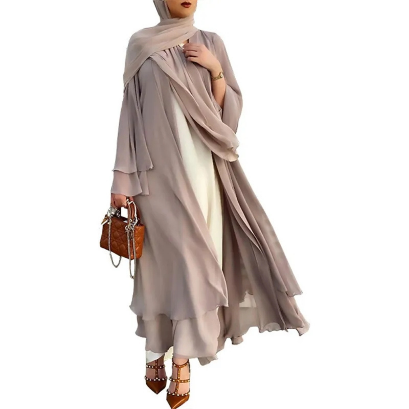 Luxury Double Layer Chiffon Open Abaya
