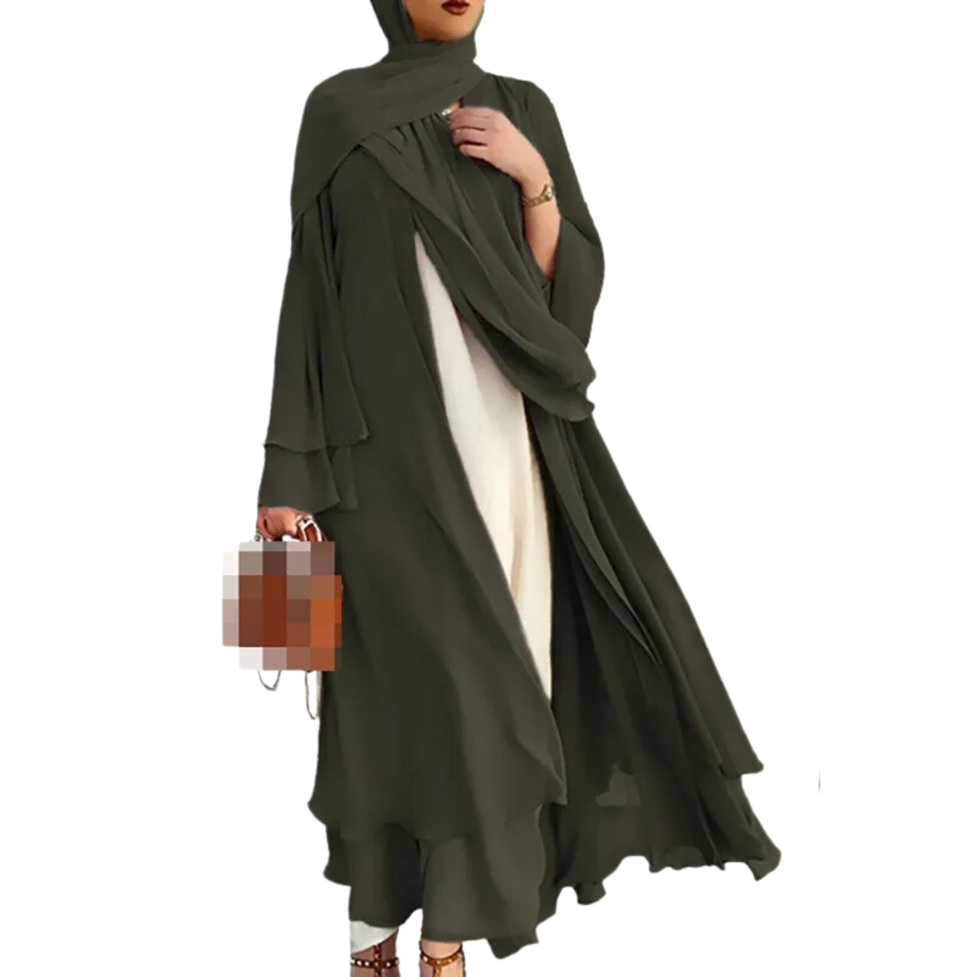 Luxury Double Layer Chiffon Open Abaya