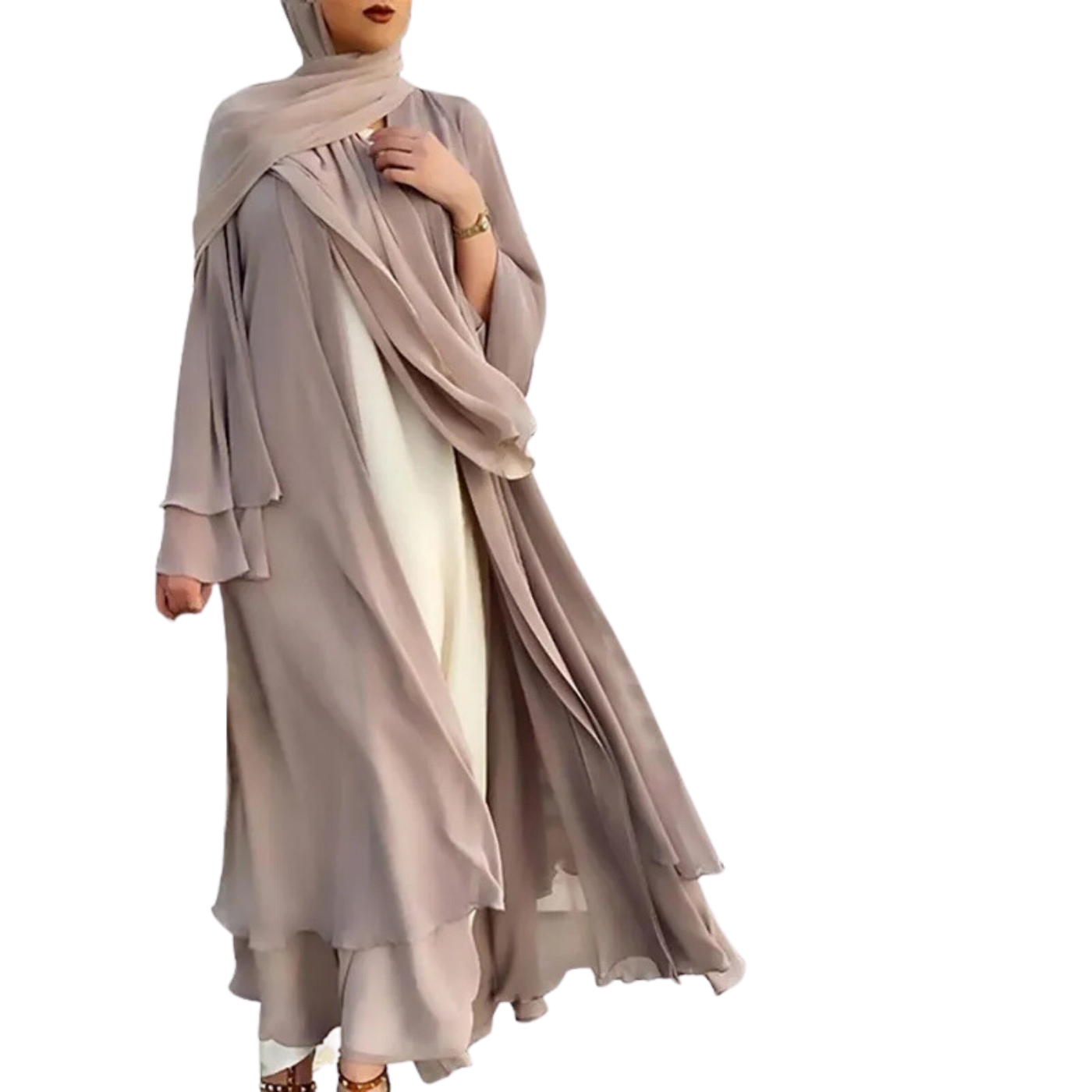 Luxury Double Layer Chiffon Open Abaya