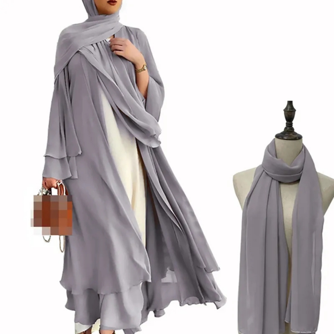 Luxury Double Layer Chiffon Open Abaya