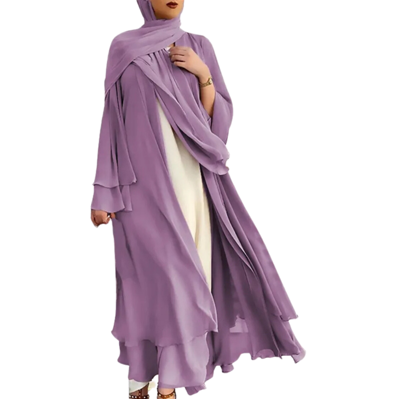 Luxury Double Layer Chiffon Open Abaya