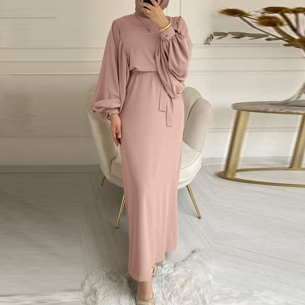 Puff Sleeve Long Robe Dress