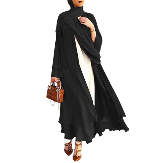 Luxury Double Layer Chiffon Open Abaya